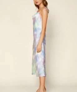 SKIES ARE BLUE Clothing Tie Dye Satin Cowl Dress