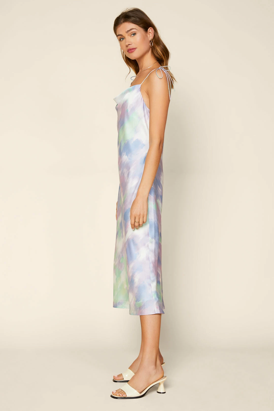 SKIES ARE BLUE Clothing Tie Dye Satin Cowl Dress 4 SKIES ARE BLUE Clothing Tie Dye Satin Cowl Dress