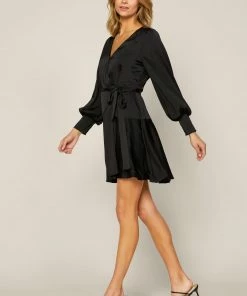 SKIES ARE BLUE Clothing Surplice Wrap Mini Dress