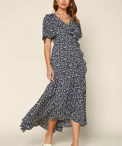 SKIES ARE BLUE Clothing Floral Ruffled Wrap Dress