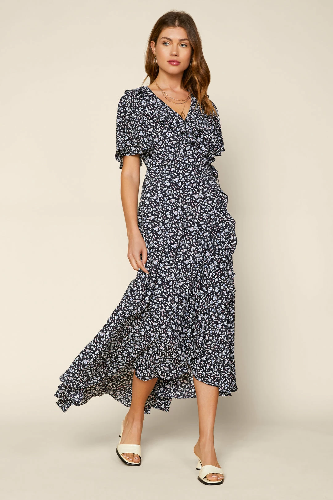 SKIES ARE BLUE Clothing Floral Ruffled Wrap Dress 3 SKIES ARE BLUE Clothing Floral Ruffled Wrap Dress