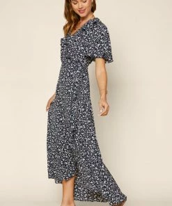 SKIES ARE BLUE Clothing Floral Ruffled Wrap Dress