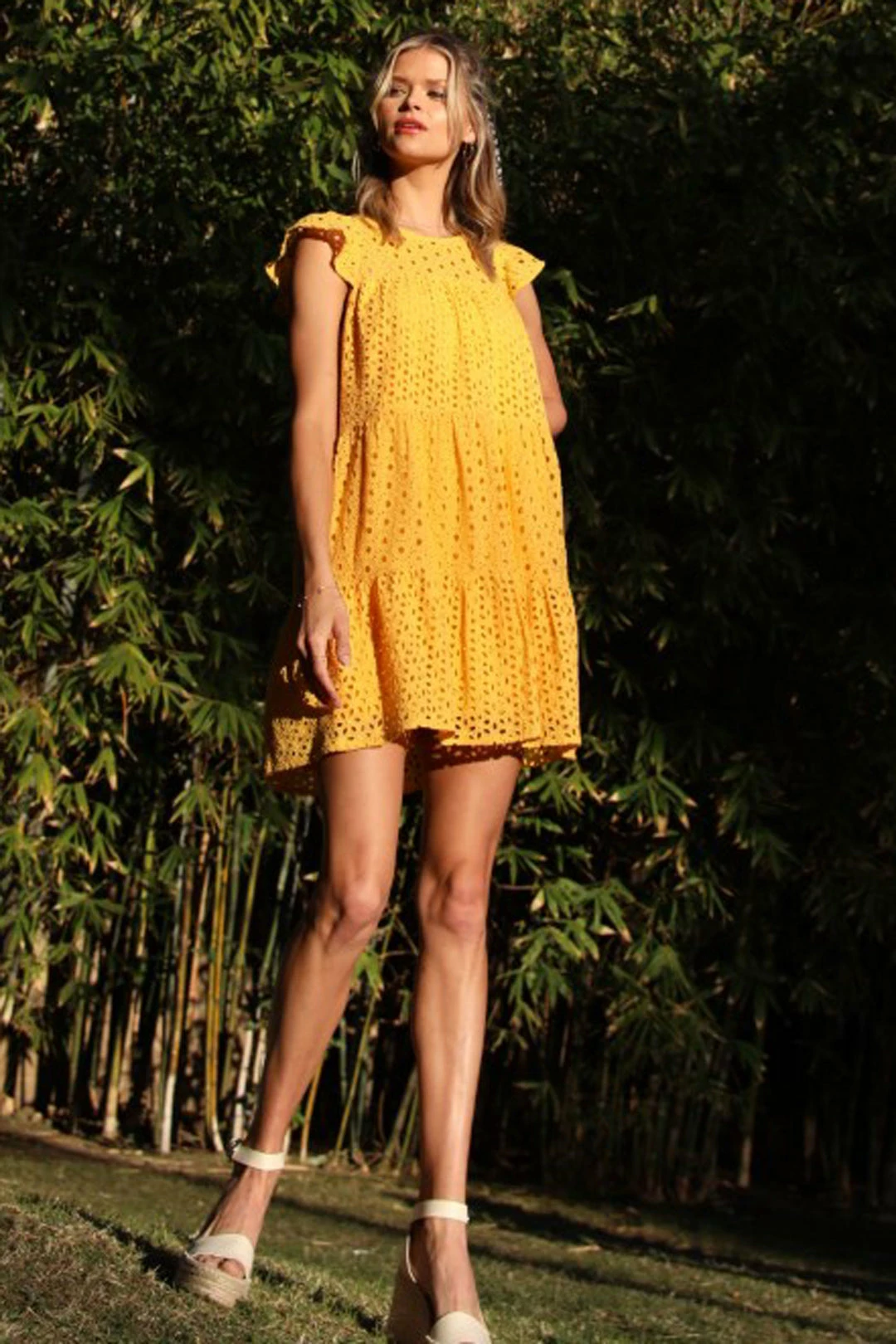 SKIES ARE BLUE Eyelet Lace Tiered Mini Dress 4 SKIES ARE BLUE Eyelet Lace Tiered Mini Dress