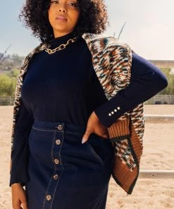 SKIES ARE BLUE Plus Size - Turtleneck Button Sleeve Top Clothing