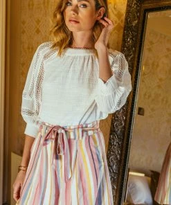 SKIES ARE BLUE Pastel Striped Paper Bag Shorts Clothing