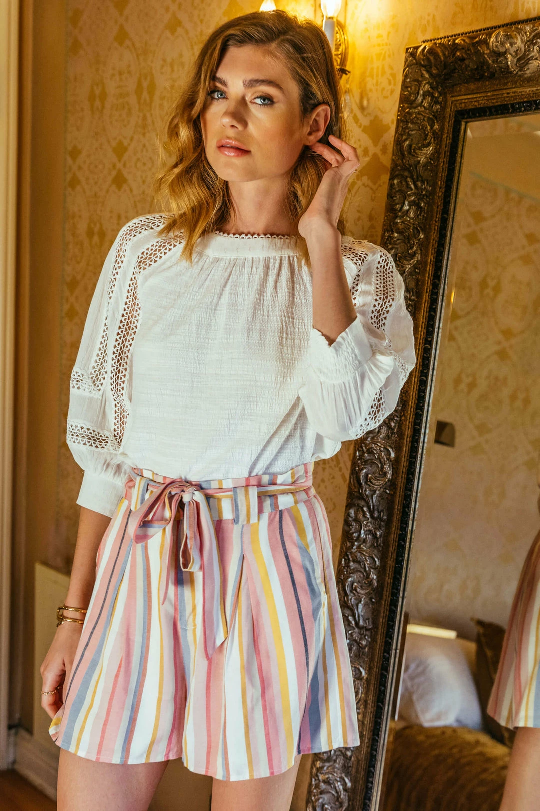 SKIES ARE BLUE Pastel Striped Paper Bag Shorts Clothing 4 SKIES ARE BLUE Pastel Striped Paper Bag Shorts Clothing