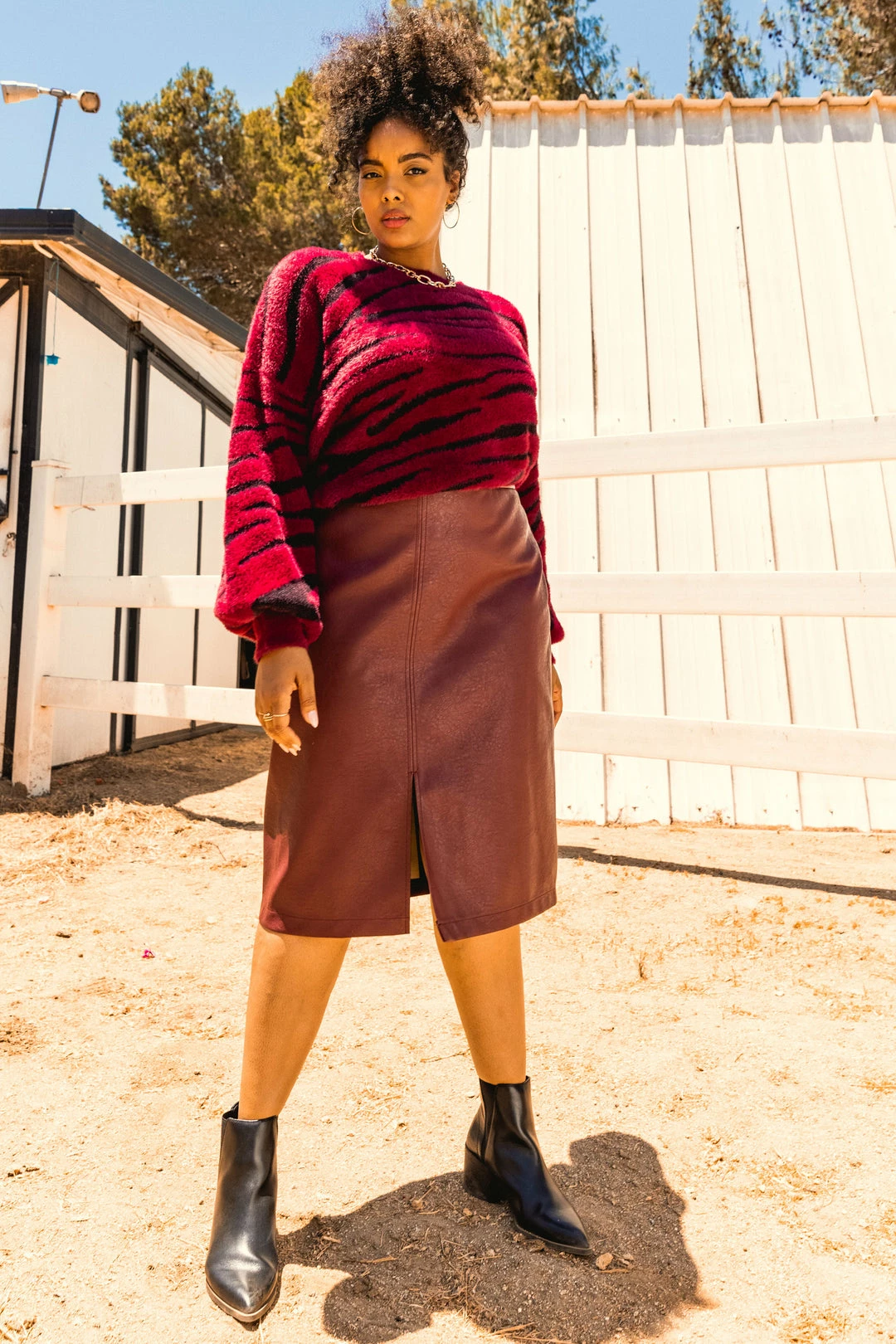 SKIES ARE BLUE Plus Size - Carissa Vegan Leather Midi Skirt Clothing 3 SKIES ARE BLUE Plus Size - Carissa Vegan Leather Midi Skirt Clothing