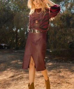 SKIES ARE BLUE Carissa Vegan Leather Midi Skirt Clothing