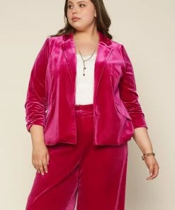 SKIES ARE BLUE Plus Size - Ruched Velvet Blazer