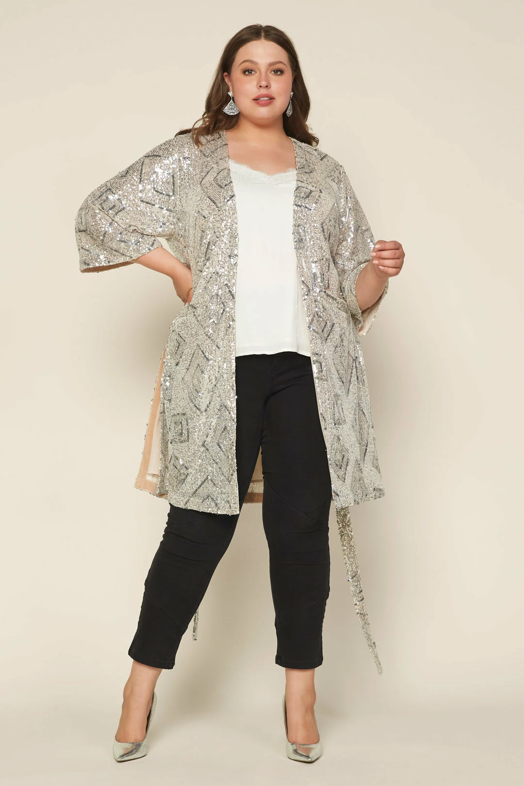 SKIES ARE BLUE Plus Size - Belted Sequin Duster Clothing 3 SKIES ARE BLUE Plus Size - Belted Sequin Duster Clothing