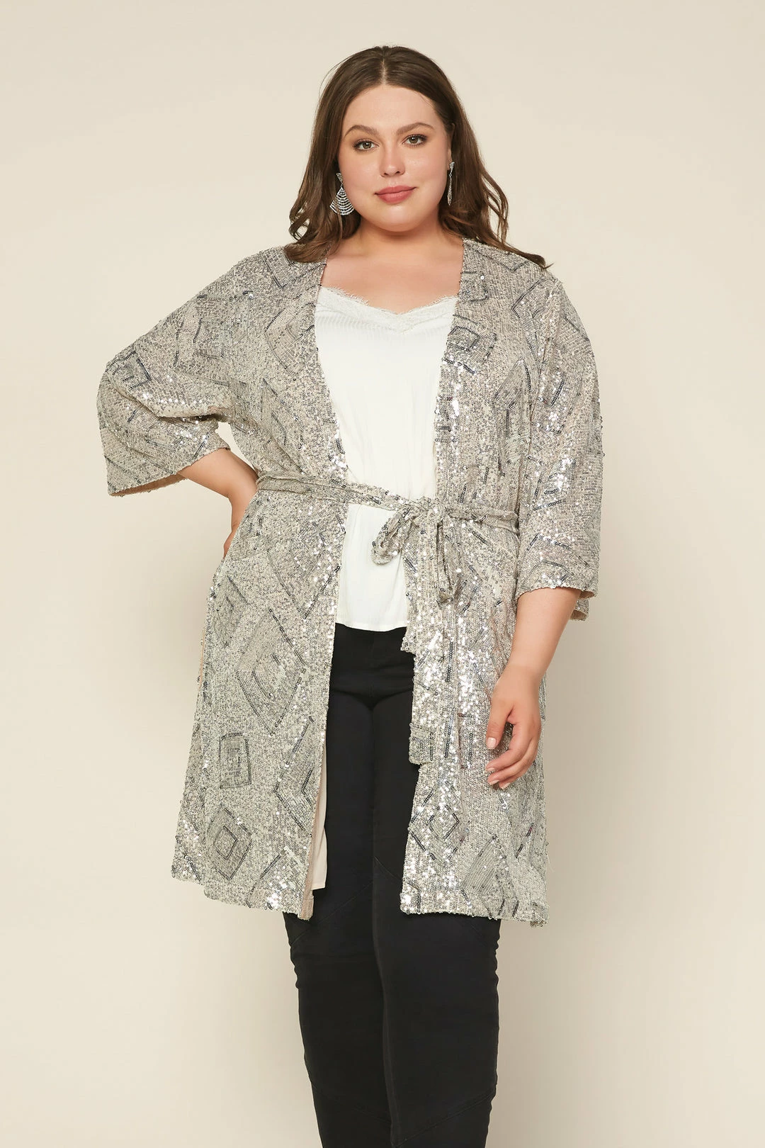 SKIES ARE BLUE Plus Size - Belted Sequin Duster Clothing 4 SKIES ARE BLUE Plus Size - Belted Sequin Duster Clothing