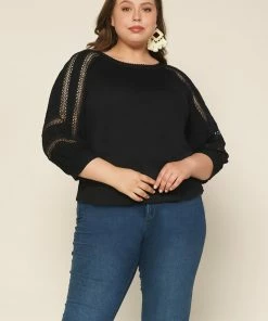 SKIES ARE BLUE Plus Size - Crochet Trim Knit Top Clothing