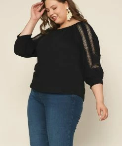 SKIES ARE BLUE Plus Size - Crochet Trim Knit Top Clothing