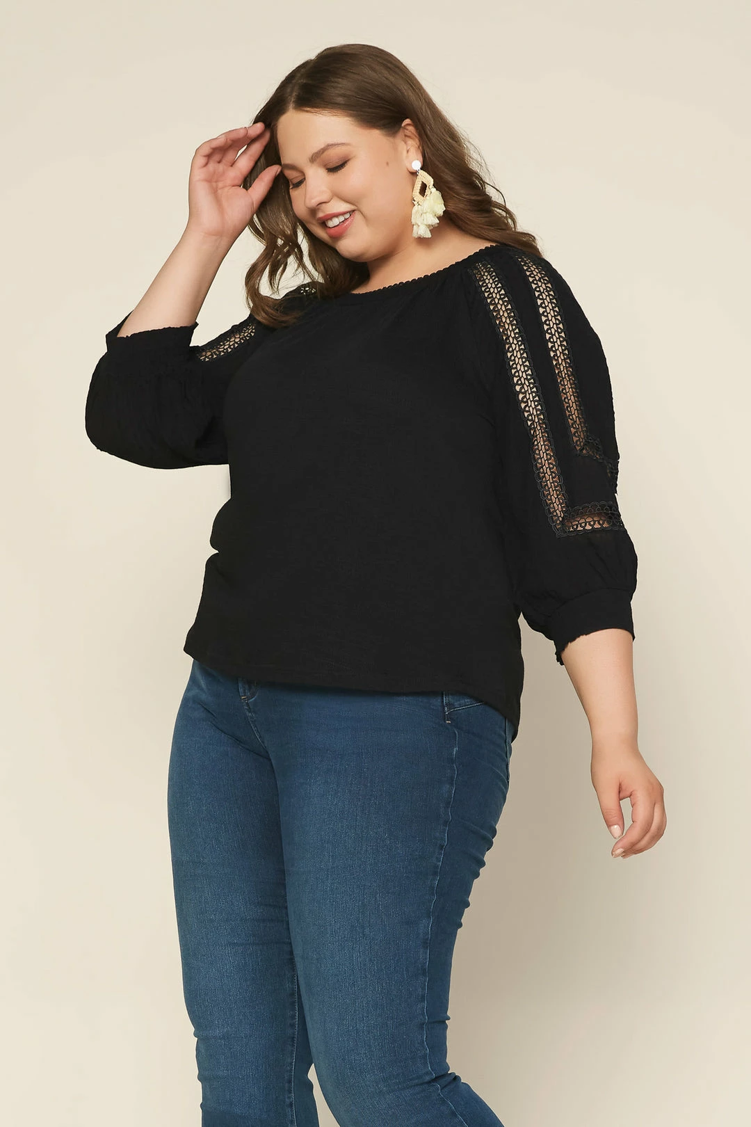 SKIES ARE BLUE Plus Size - Crochet Trim Knit Top Clothing 3 SKIES ARE BLUE Plus Size - Crochet Trim Knit Top Clothing