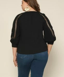 SKIES ARE BLUE Plus Size - Crochet Trim Knit Top Clothing 7 SKIES ARE BLUE Plus Size - Crochet Trim Knit Top Clothing