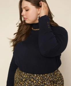 SKIES ARE BLUE Plus Size - Turtleneck Button Sleeve Top Clothing 13 SKIES ARE BLUE Plus Size - Turtleneck Button Sleeve Top Clothing