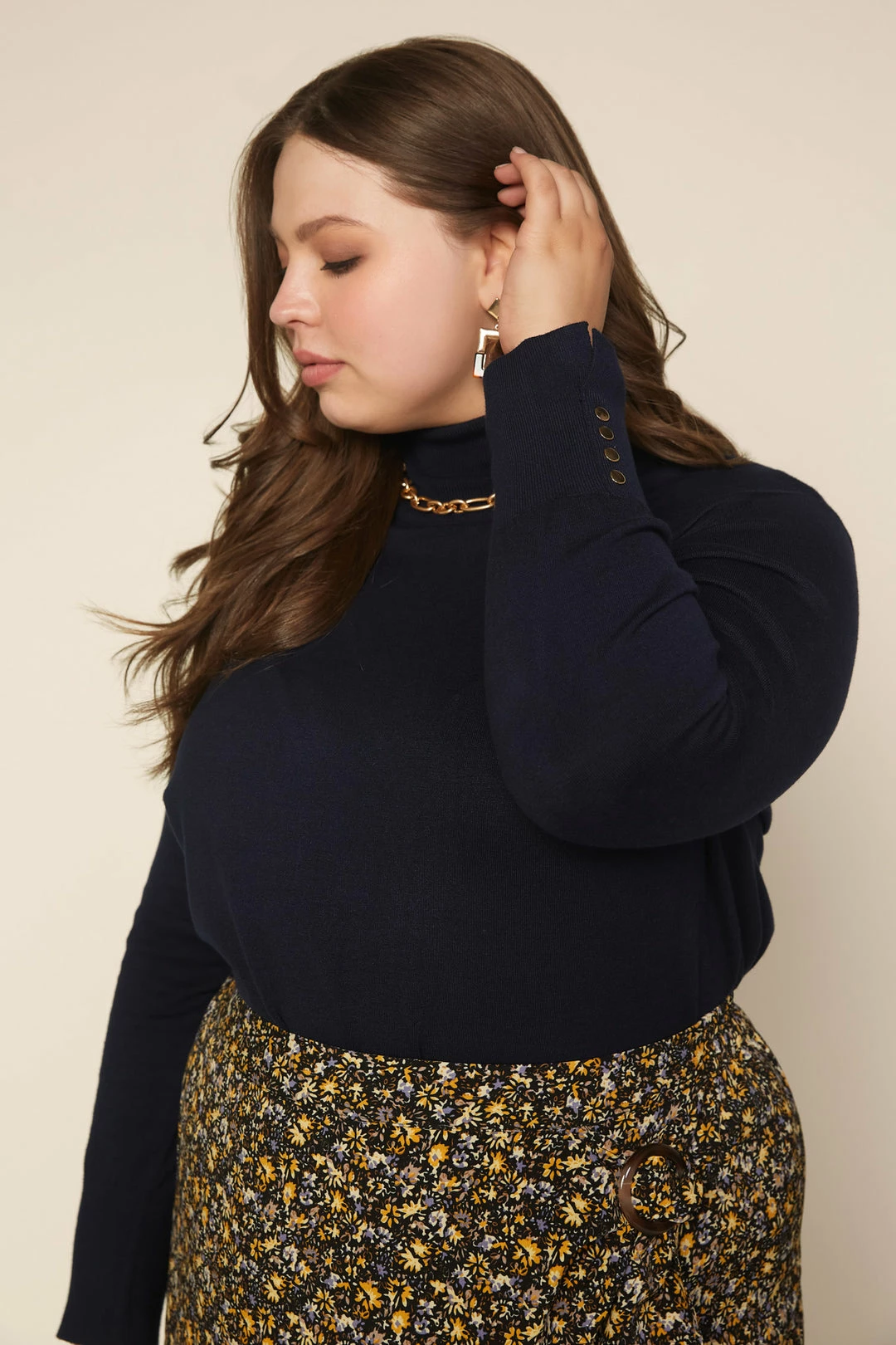 SKIES ARE BLUE Plus Size - Turtleneck Button Sleeve Top Clothing 8 SKIES ARE BLUE Plus Size - Turtleneck Button Sleeve Top Clothing