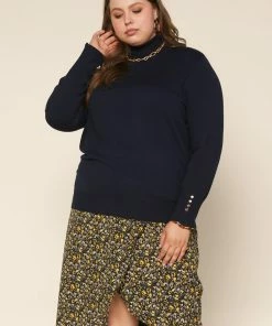 SKIES ARE BLUE Plus Size - Turtleneck Button Sleeve Top Clothing