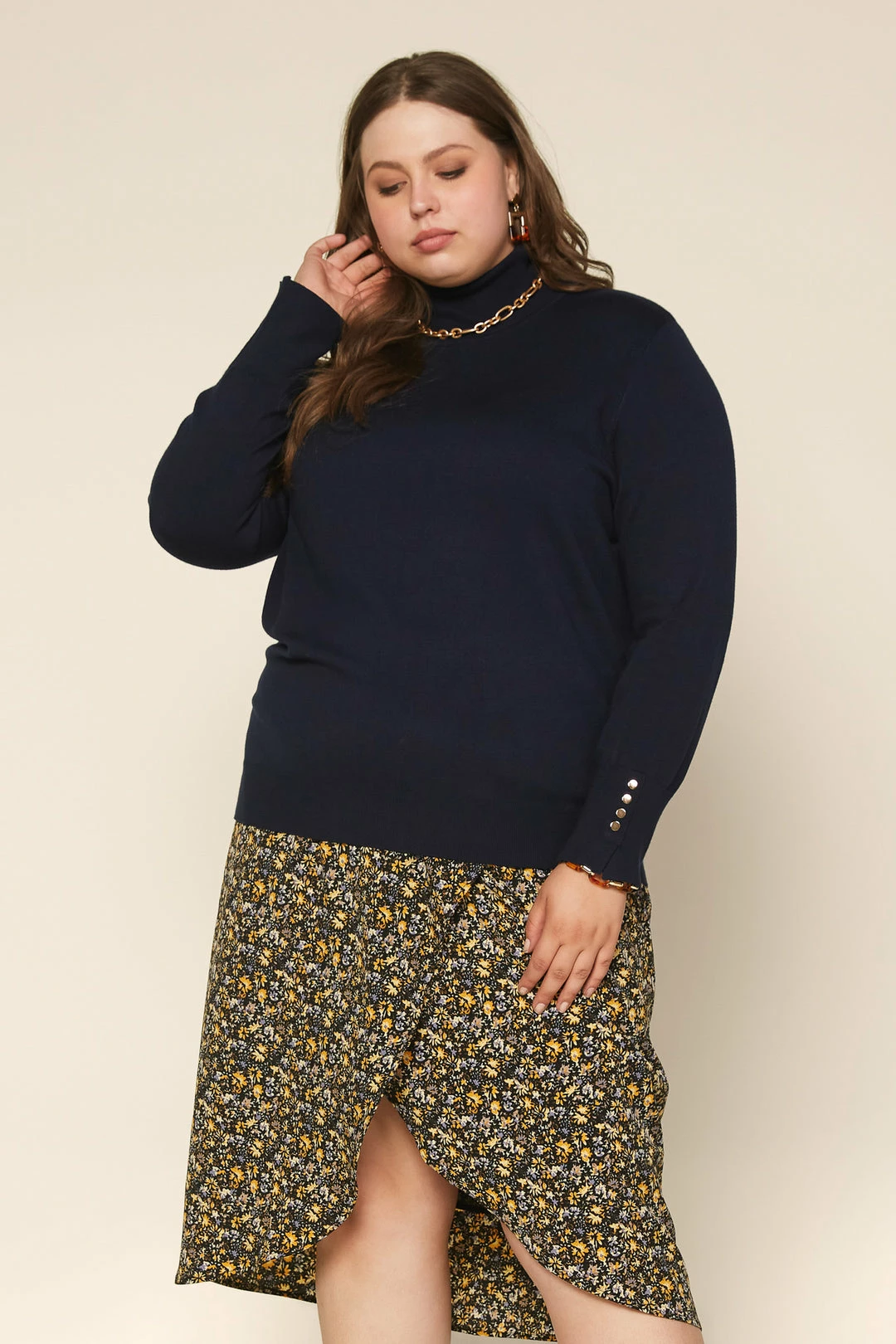 SKIES ARE BLUE Plus Size - Turtleneck Button Sleeve Top Clothing 4 SKIES ARE BLUE Plus Size - Turtleneck Button Sleeve Top Clothing