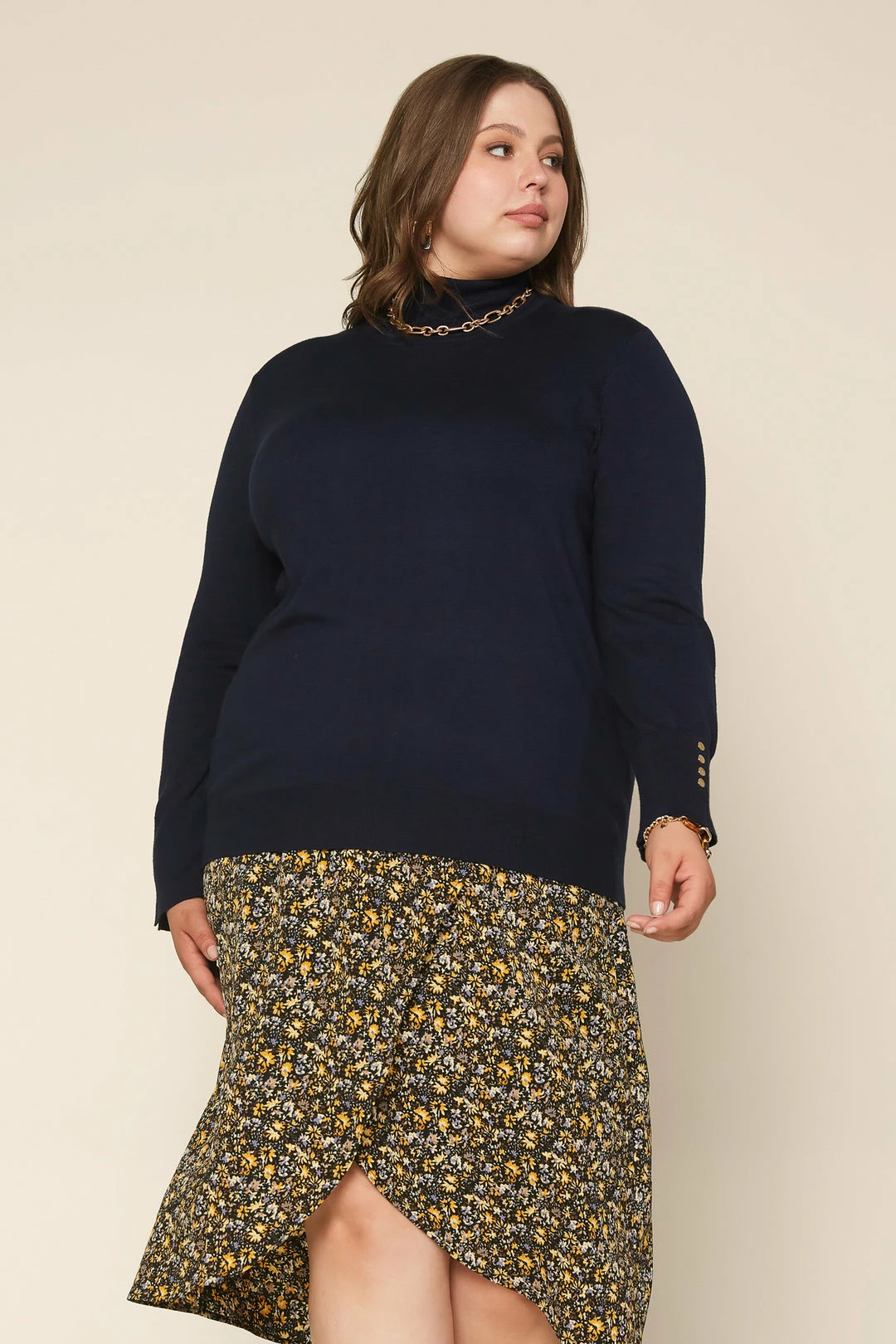 SKIES ARE BLUE Plus Size - Turtleneck Button Sleeve Top Clothing 5 SKIES ARE BLUE Plus Size - Turtleneck Button Sleeve Top Clothing