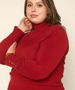 SKIES ARE BLUE Plus Size - Turtleneck Button Sleeve Top