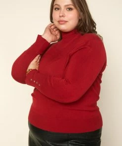 SKIES ARE BLUE Plus Size - Turtleneck Button Sleeve Top