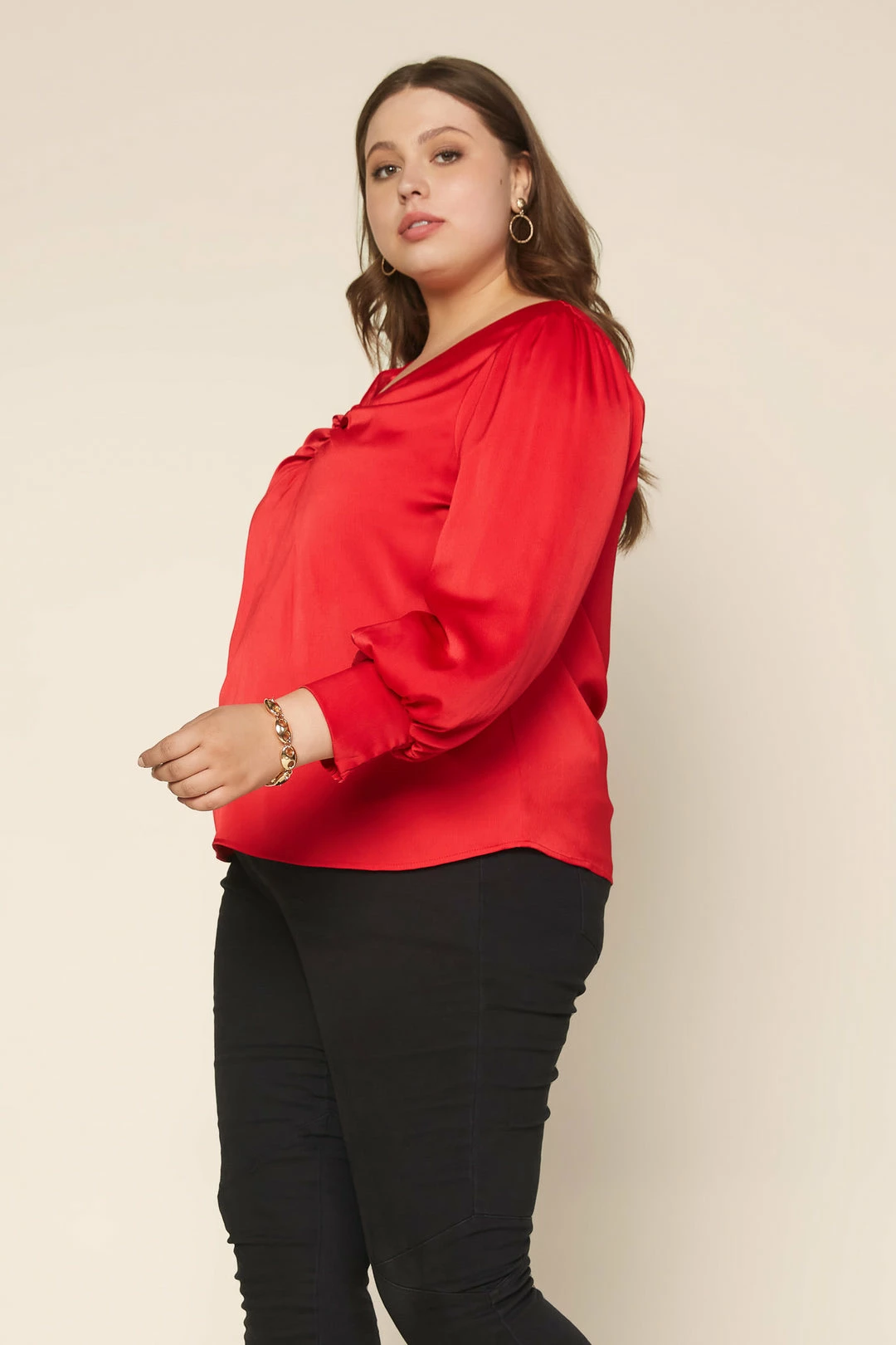 SKIES ARE BLUE Plus Size - Shirred V Neck Blouse Clothing 5 SKIES ARE BLUE Plus Size - Shirred V Neck Blouse Clothing