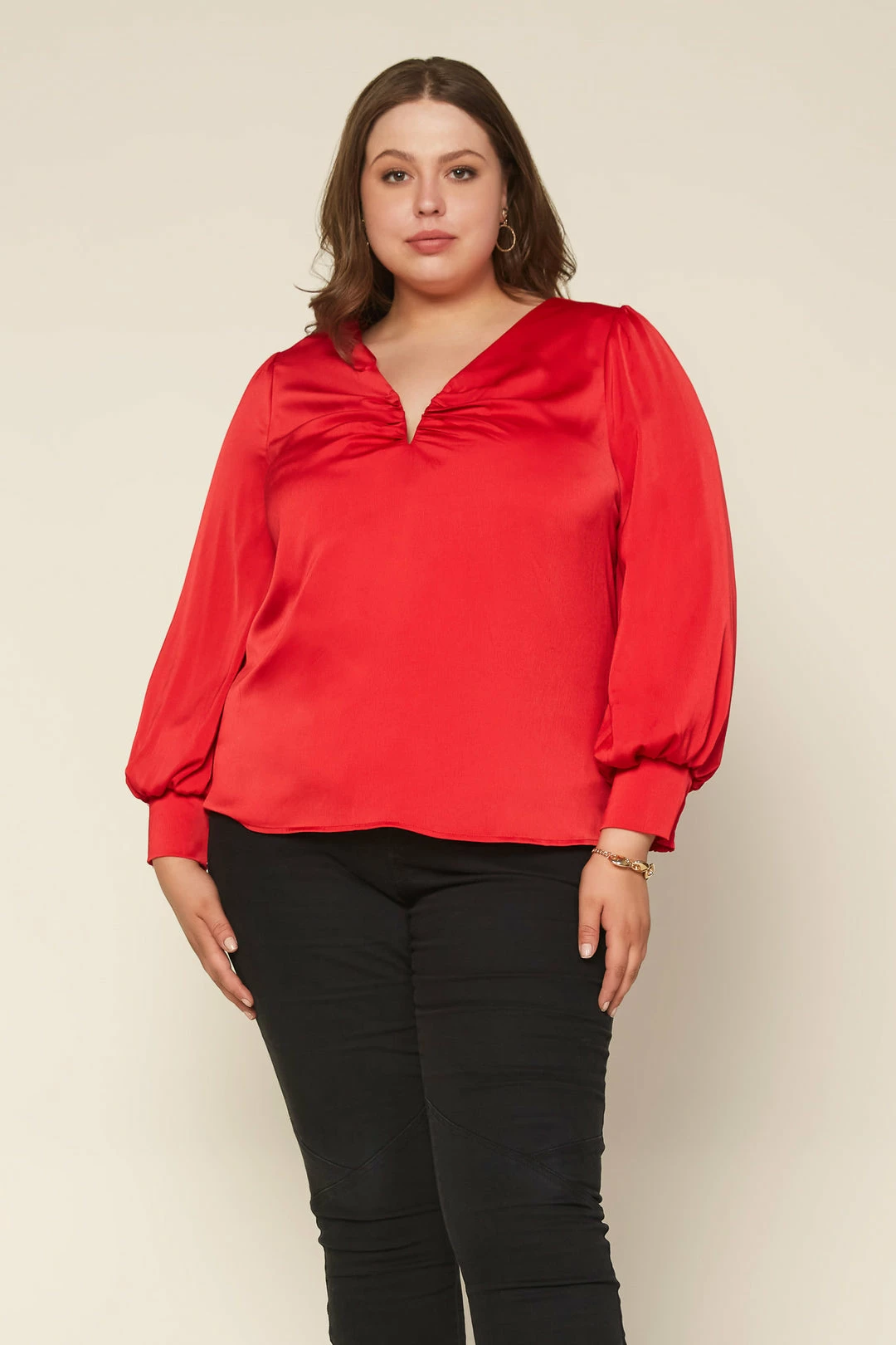 SKIES ARE BLUE Plus Size - Shirred V Neck Blouse Clothing 3 SKIES ARE BLUE Plus Size - Shirred V Neck Blouse Clothing