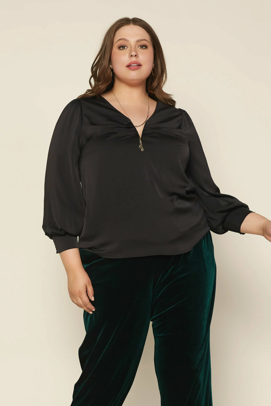 SKIES ARE BLUE Plus Size - Shirred V Neck Blouse Clothing 5 SKIES ARE BLUE Plus Size - Shirred V Neck Blouse Clothing