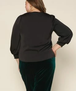 SKIES ARE BLUE Plus Size - Shirred V Neck Blouse Clothing