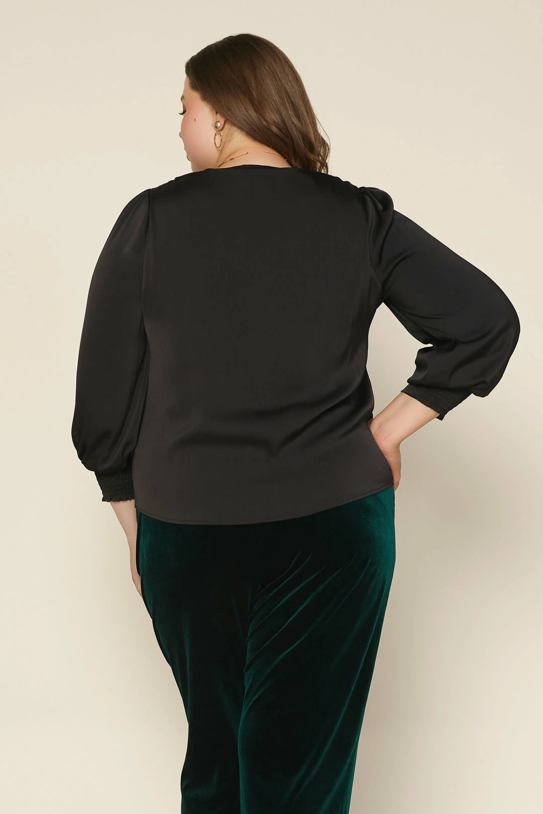 SKIES ARE BLUE Plus Size - Shirred V Neck Blouse Clothing 4 SKIES ARE BLUE Plus Size - Shirred V Neck Blouse Clothing