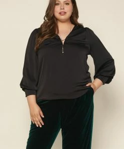 SKIES ARE BLUE Plus Size - Shirred V Neck Blouse Clothing