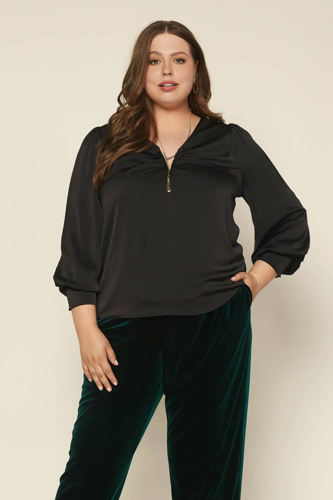 SKIES ARE BLUE Plus Size - Shirred V Neck Blouse Clothing 3 SKIES ARE BLUE Plus Size - Shirred V Neck Blouse Clothing