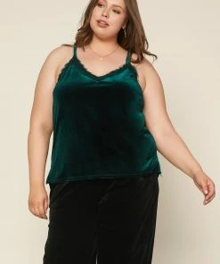 SKIES ARE BLUE Plus Size - Lace Trim Velvet Cami Clothing