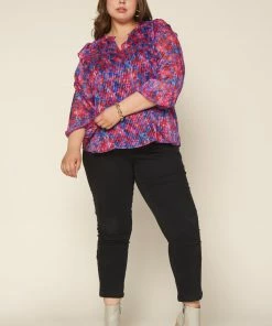 SKIES ARE BLUE Clothing Plus Size - Multicolor Smocked Woven Top