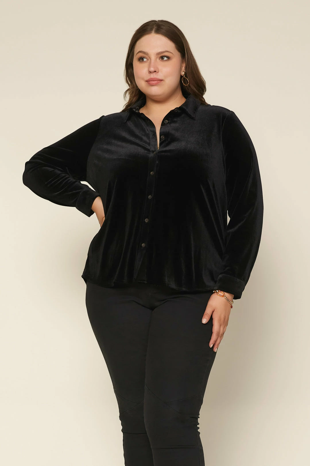 SKIES ARE BLUE Plus Size - Velvet Button Down Top 6 SKIES ARE BLUE Plus Size - Velvet Button Down Top