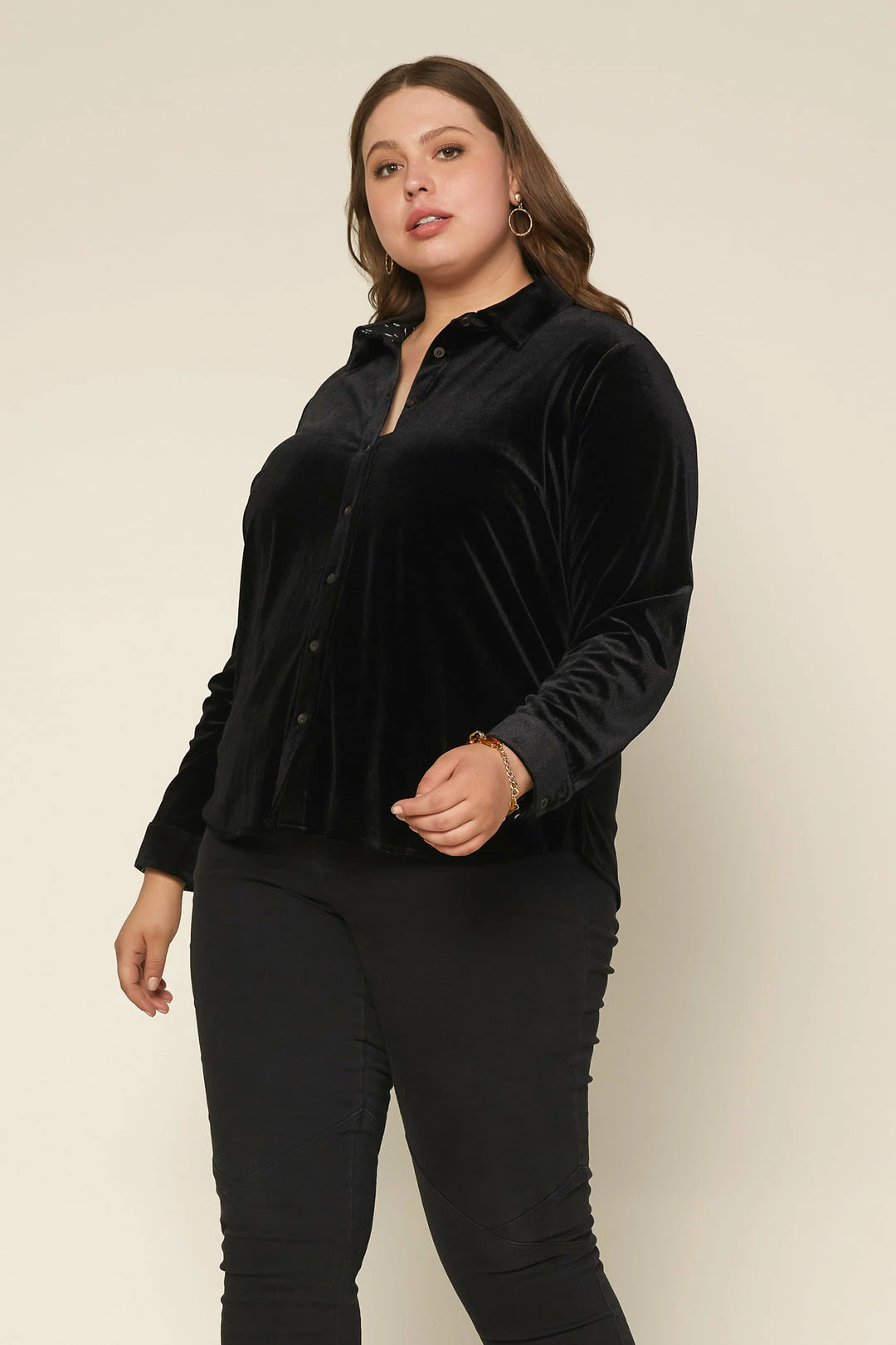 SKIES ARE BLUE Plus Size - Velvet Button Down Top 3 SKIES ARE BLUE Plus Size - Velvet Button Down Top
