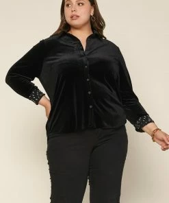 SKIES ARE BLUE Plus Size - Velvet Button Down Top 12 SKIES ARE BLUE Plus Size - Velvet Button Down Top