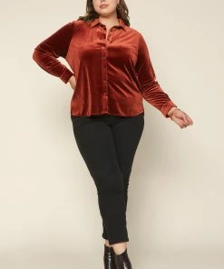 SKIES ARE BLUE Plus Size - Velvet Button Down Top Clothing 10 SKIES ARE BLUE Plus Size - Velvet Button Down Top Clothing