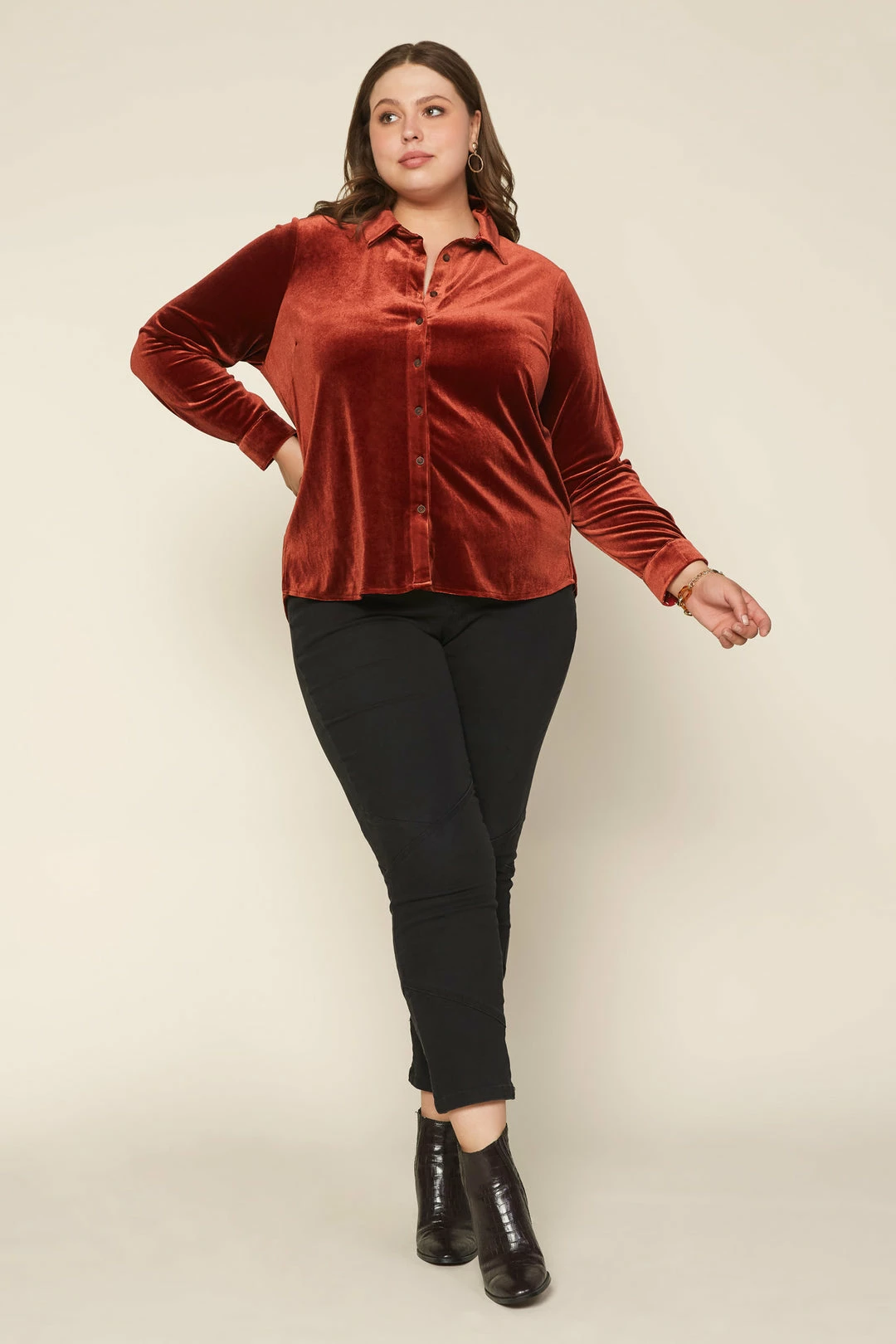 SKIES ARE BLUE Plus Size - Velvet Button Down Top Clothing 5 SKIES ARE BLUE Plus Size - Velvet Button Down Top Clothing