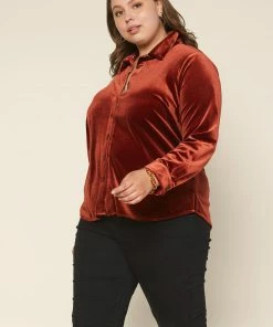 SKIES ARE BLUE Plus Size - Velvet Button Down Top Clothing 12 SKIES ARE BLUE Plus Size - Velvet Button Down Top Clothing