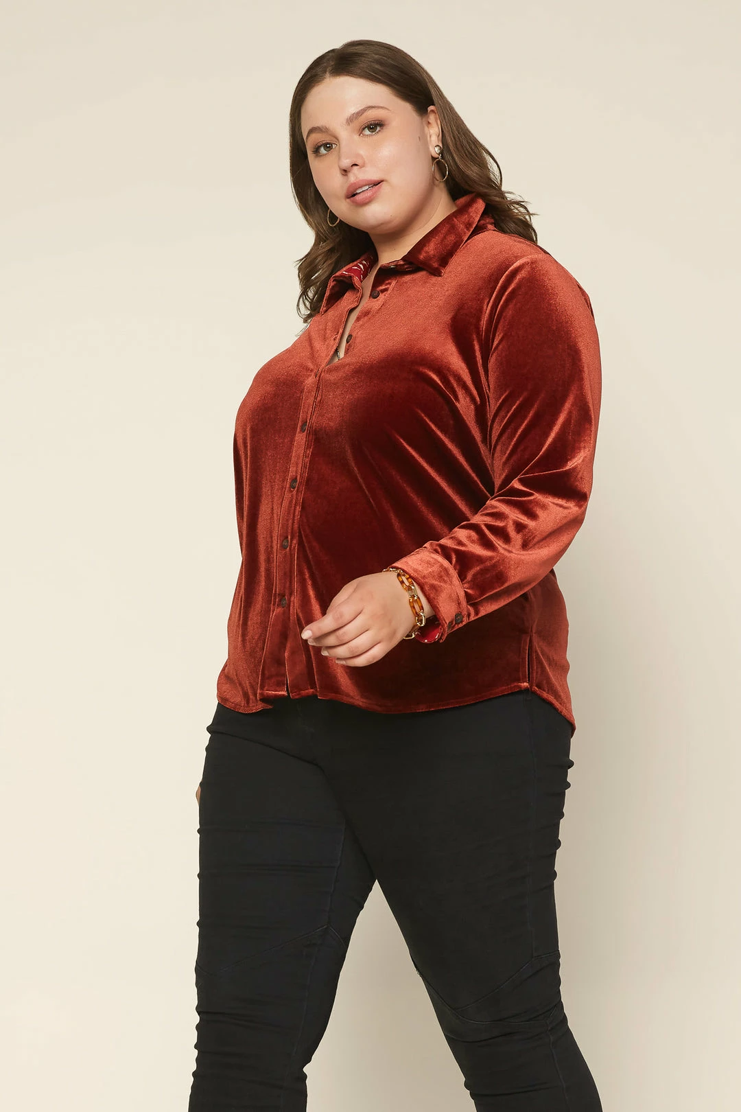 SKIES ARE BLUE Plus Size - Velvet Button Down Top Clothing 7 SKIES ARE BLUE Plus Size - Velvet Button Down Top Clothing