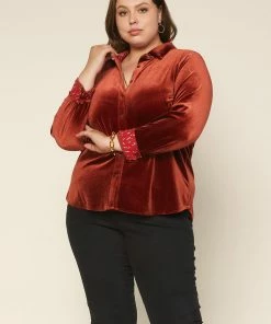 SKIES ARE BLUE Plus Size - Velvet Button Down Top Clothing