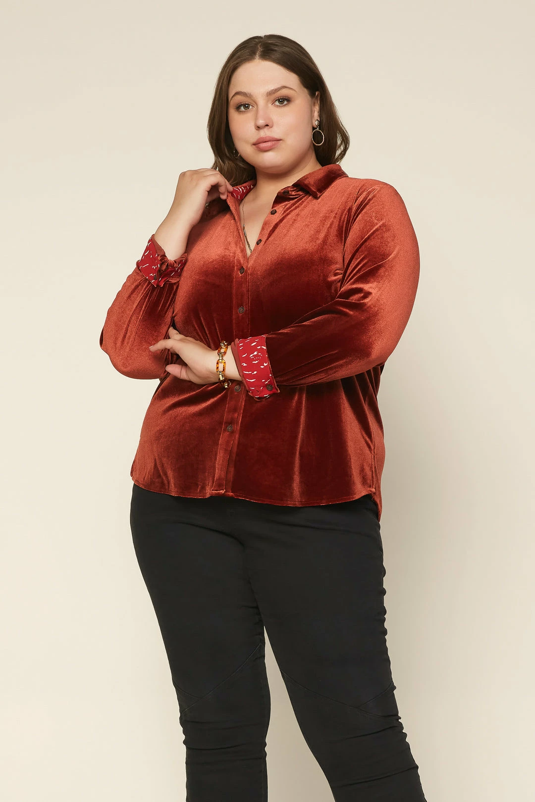 SKIES ARE BLUE Plus Size - Velvet Button Down Top Clothing 3 SKIES ARE BLUE Plus Size - Velvet Button Down Top Clothing