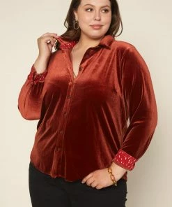 SKIES ARE BLUE Plus Size - Velvet Button Down Top Clothing