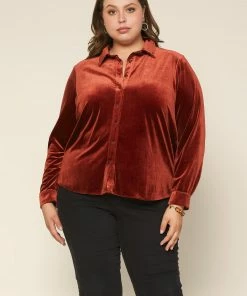 SKIES ARE BLUE Plus Size - Velvet Button Down Top Clothing 11 SKIES ARE BLUE Plus Size - Velvet Button Down Top Clothing