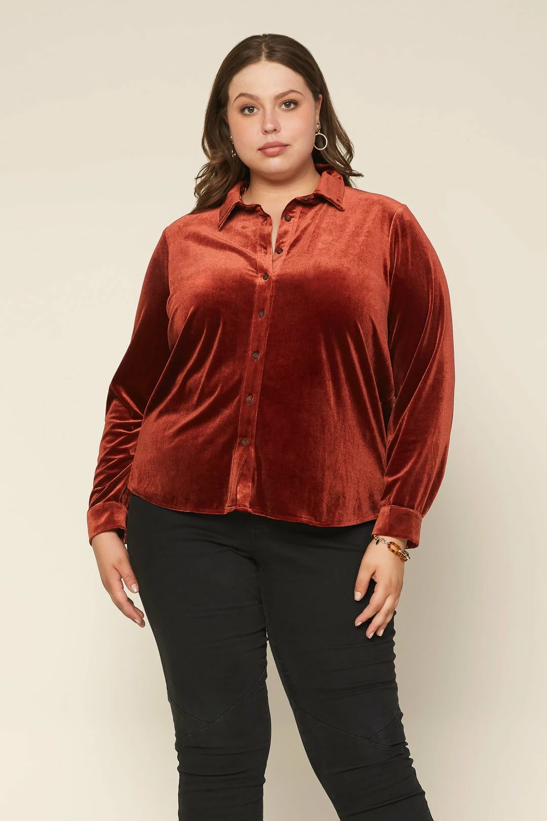 SKIES ARE BLUE Plus Size - Velvet Button Down Top Clothing 6 SKIES ARE BLUE Plus Size - Velvet Button Down Top Clothing