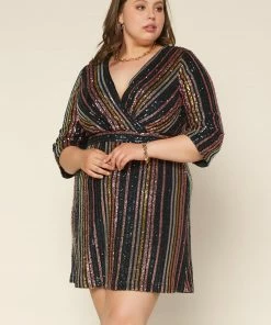 SKIES ARE BLUE Plus Size - Striped Sequin Dress Clothing 7 SKIES ARE BLUE Plus Size - Striped Sequin Dress Clothing