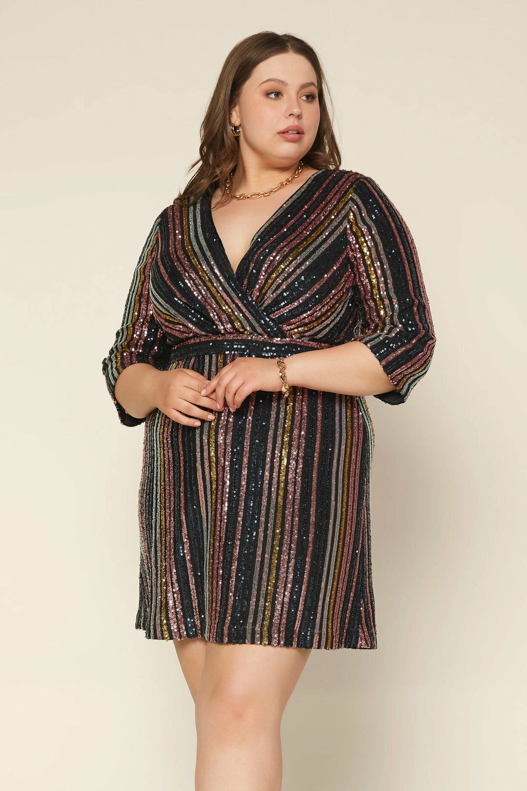 SKIES ARE BLUE Plus Size - Striped Sequin Dress Clothing 5 SKIES ARE BLUE Plus Size - Striped Sequin Dress Clothing
