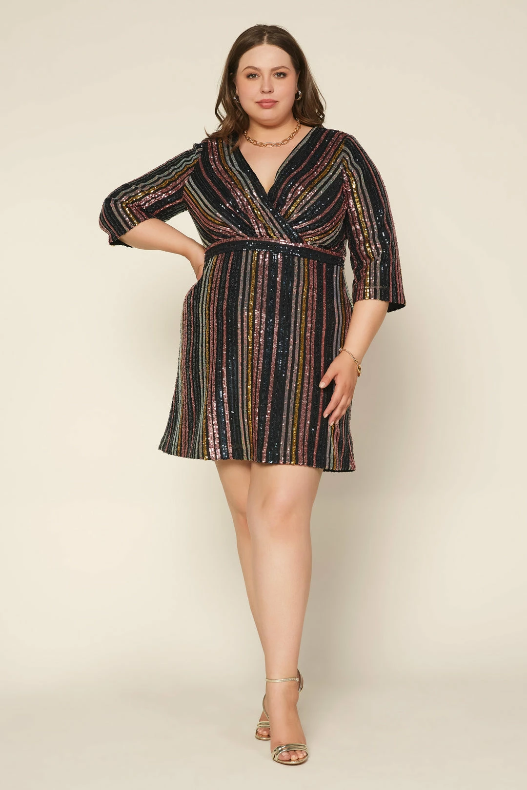 SKIES ARE BLUE Plus Size - Striped Sequin Dress Clothing 3 SKIES ARE BLUE Plus Size - Striped Sequin Dress Clothing